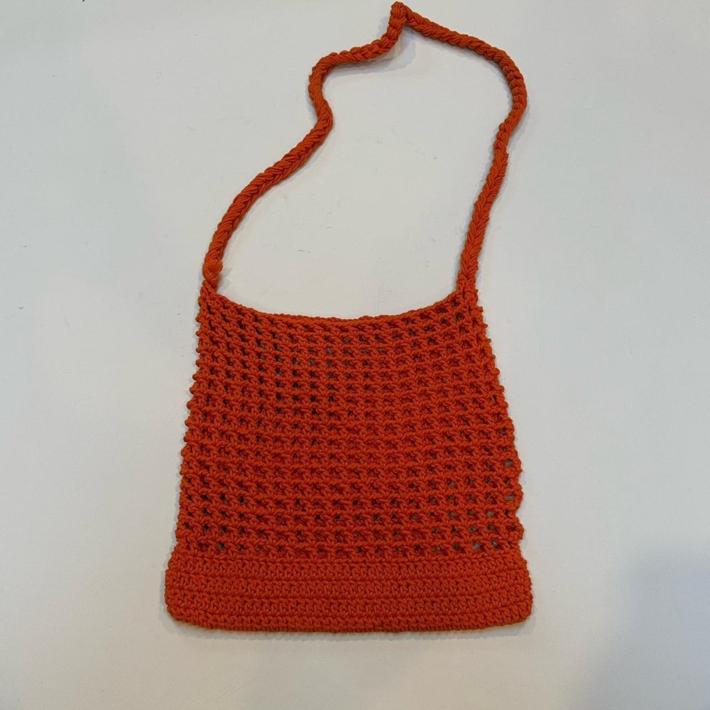 orange knit crochet bag
